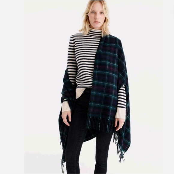 J. Crew Plaid Cape Wool Blend Scarf Wrap - Picture 2 of 12